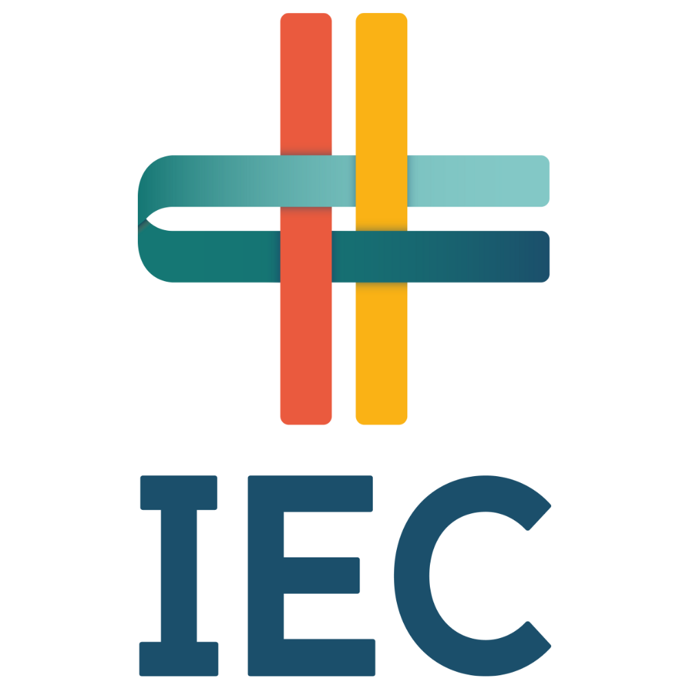 IEC's stacked logo with blue IEC lettering