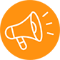 An icon of a white megaphone on an orange circle background.