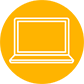 An icon of a white computer on a yellow circle background.