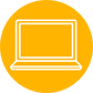 An icon of a white computer on a yellow circle background.