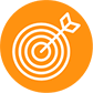 Icono de una diana blanca sobre un fondo circular naranja.