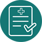An icon of a white medical checklist on a green circle background.