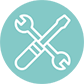 An icon of a white wrench and screwdriver on a teal circle background.