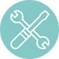 An icon of a white wrench and screwdriver on a teal circle background.