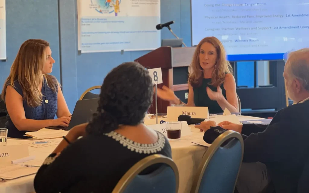 Image of a conference table with a woman leading the meeting