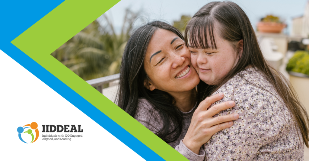 IIDDEAL Phase 3 Report cover with a woman hugging another woman with down syndrome